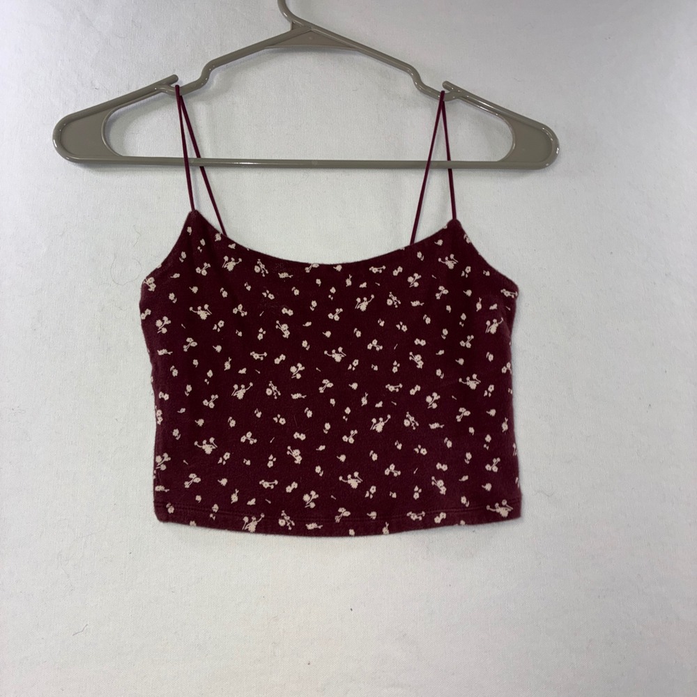 540 Coquette Aeropostale Bungee Cami XS Burgundy Floral Crop Top